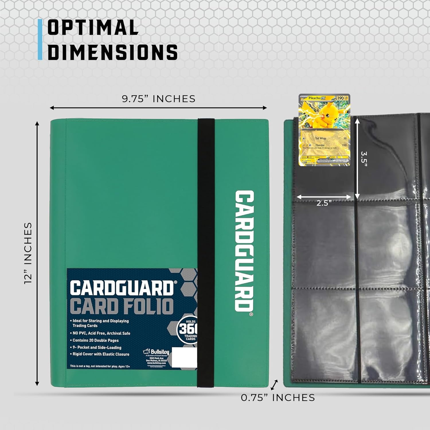 Trading Card Pro-Folio, 9-Pocket Side-Loading Pages, Holds 360 Cards, Dark Green