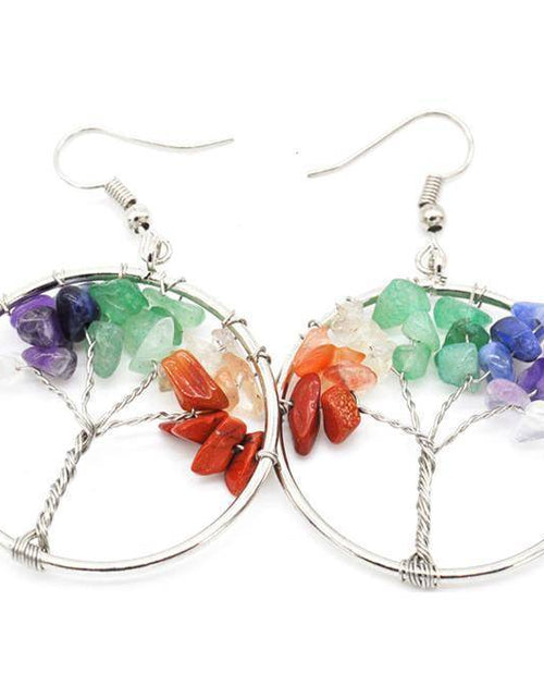 Load image into Gallery viewer, Natural Crystal Crushed Stone Tree Wishing Tree Earrings Crystal Tree Earrings Jewelry
