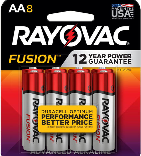 Fusion AA Batteries, Premium Alkaline Double a Batteries (8 Battery Count)