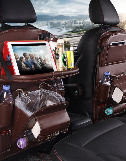 Load image into Gallery viewer, PU Leather Car Storage Bag Multifunction Seat Back Tray Hanging Bag Waterproof Car Organizer Automotive Interior Accessories

