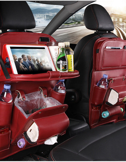 Load image into Gallery viewer, PU Leather Car Storage Bag Multifunction Seat Back Tray Hanging Bag Waterproof Car Organizer Automotive Interior Accessories
