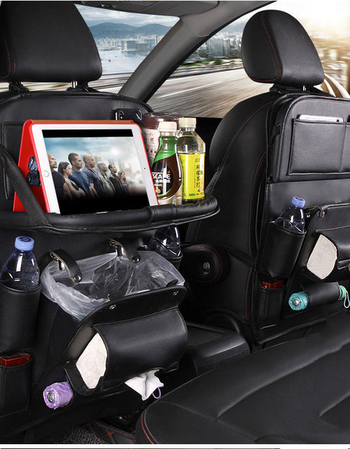 Load image into Gallery viewer, PU Leather Car Storage Bag Multifunction Seat Back Tray Hanging Bag Waterproof Car Organizer Automotive Interior Accessories
