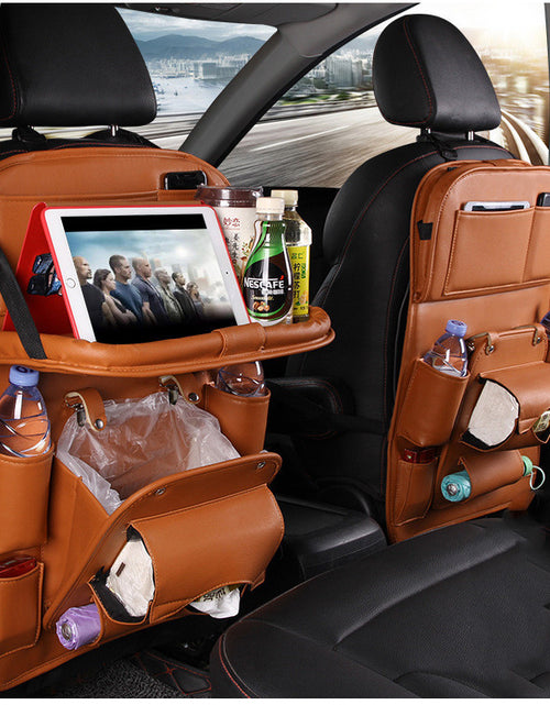 Load image into Gallery viewer, PU Leather Car Storage Bag Multifunction Seat Back Tray Hanging Bag Waterproof Car Organizer Automotive Interior Accessories
