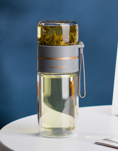 Load image into Gallery viewer, Glass Water Bottle With Tea Infuser Filter Tea Separation Double Wall Glass Bottle Leakproof Water Bottle
