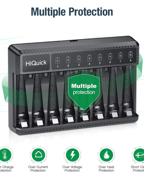Load image into Gallery viewer, 8 Bay Smart Battery Charger with AA &amp; AAA Rechargeable Batteries- Fast Charging Household and 2800Mah Batteries 4 Pack 1100Mah
