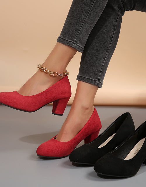 Load image into Gallery viewer, Autumn New Shallow Round Toe Thick Heel Slip-on Elegant High Heels
