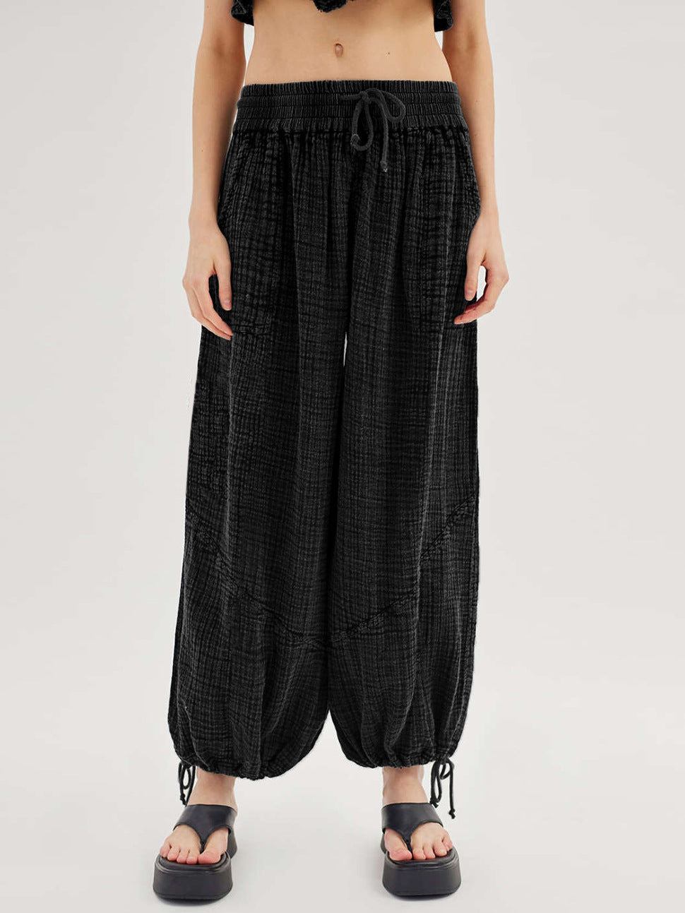 Loose Wide Leg Pants Women Drawstring Leggings Trousers