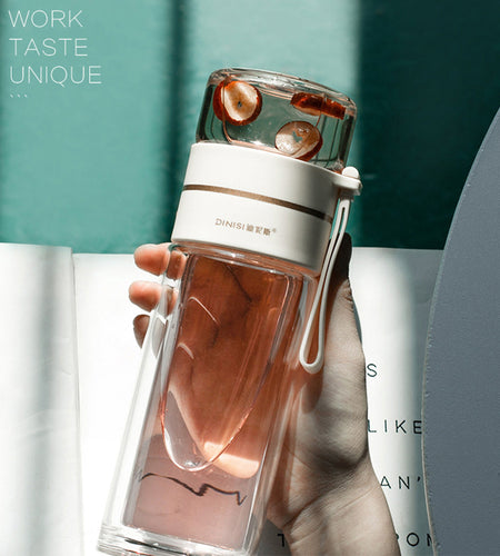 Glass Water Bottle With Tea Infuser Filter Tea Separation Double Wall Glass Bottle Leakproof Water Bottle