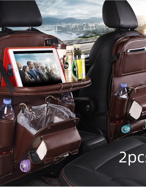 Load image into Gallery viewer, PU Leather Car Storage Bag Multifunction Seat Back Tray Hanging Bag Waterproof Car Organizer Automotive Interior Accessories
