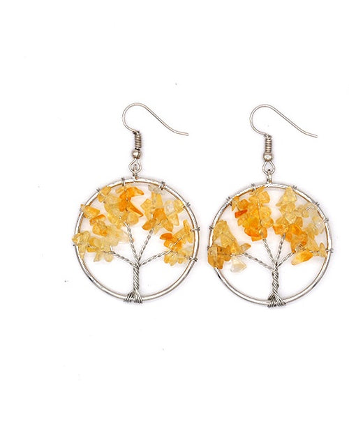 Load image into Gallery viewer, Natural Crystal Crushed Stone Tree Wishing Tree Earrings Crystal Tree Earrings Jewelry
