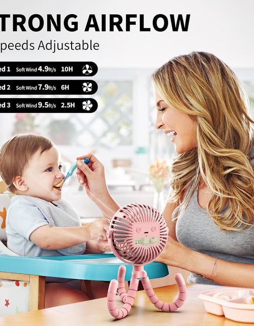 Load image into Gallery viewer, Battery Operated Stroller Fan Flexible Tripod Clip on Fan with 3 Speeds and Rotatable Handheld Personal Fan for Car Seat Crib Bike Treadmill (Pink)
