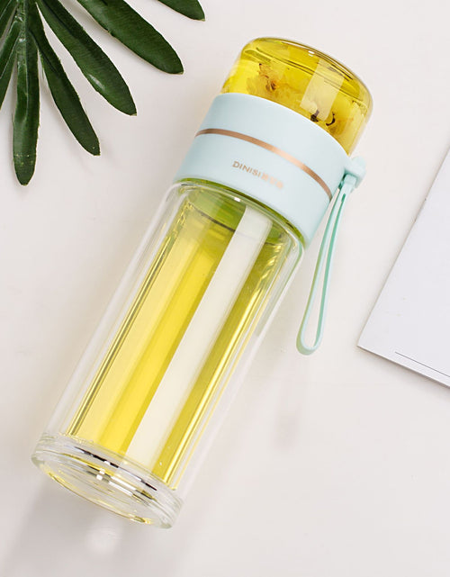 Load image into Gallery viewer, Glass Water Bottle With Tea Infuser Filter Tea Separation Double Wall Glass Bottle Leakproof Water Bottle
