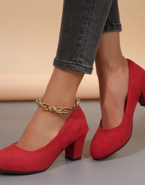 Load image into Gallery viewer, Autumn New Shallow Round Toe Thick Heel Slip-on Elegant High Heels
