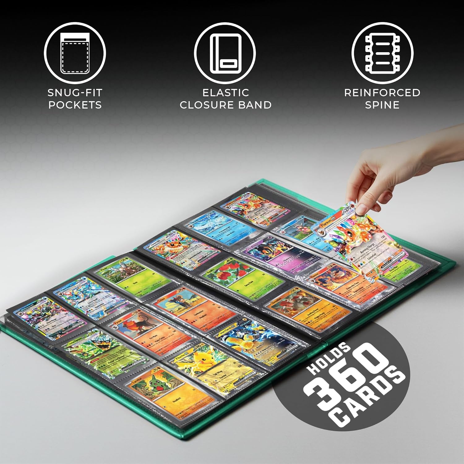 Trading Card Pro-Folio, 9-Pocket Side-Loading Pages, Holds 360 Cards, Dark Green