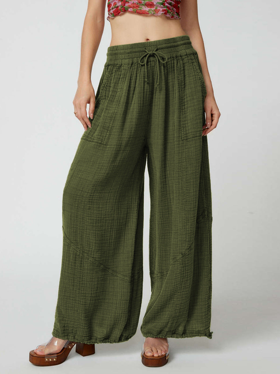 Loose Wide Leg Pants Women Drawstring Leggings Trousers