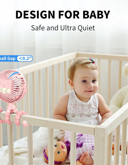 Load image into Gallery viewer, Battery Operated Stroller Fan Flexible Tripod Clip on Fan with 3 Speeds and Rotatable Handheld Personal Fan for Car Seat Crib Bike Treadmill (Pink)
