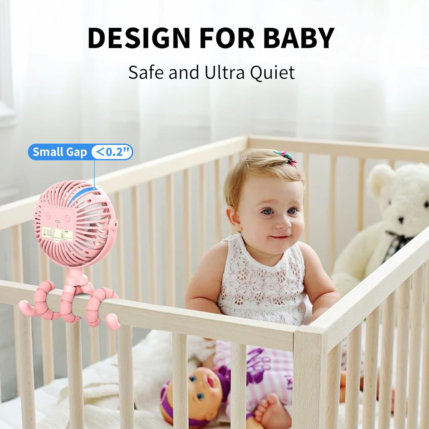 Battery Operated Stroller Fan Flexible Tripod Clip on Fan with 3 Speeds and Rotatable Handheld Personal Fan for Car Seat Crib Bike Treadmill (Pink)