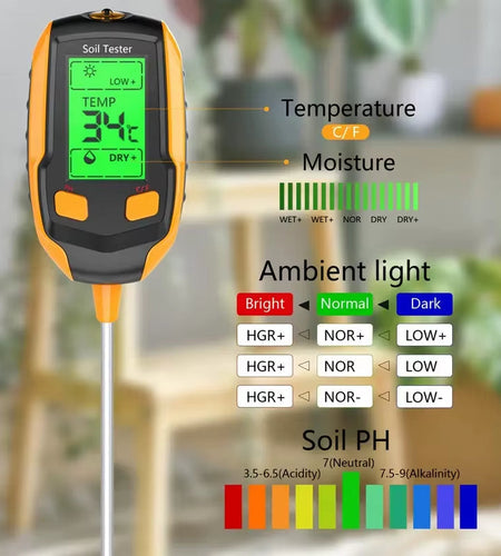 4 in 1 Soil Moisture Meter Digital Plant Temperature Soil Moisture PH Meter Sunlight Intensity Environment Humidity