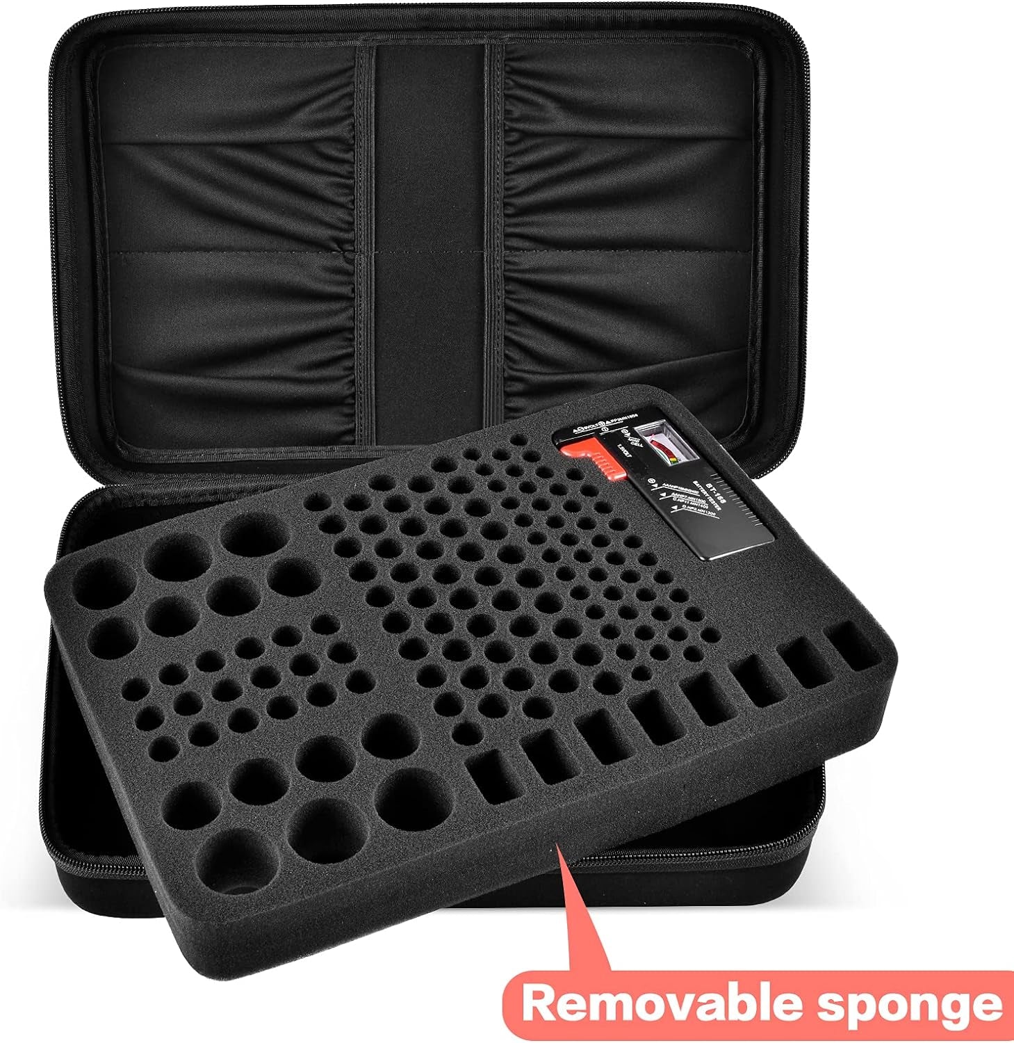 Hard Battery Organizer Storage Box, Carrying Case Bag Holder - Holds 148 Batteries AA AAA C D 9V - with Battery Tester BT-168 (Batteries Are Not Included)