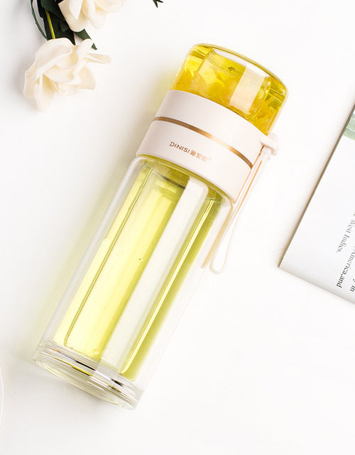 Load image into Gallery viewer, Glass Water Bottle With Tea Infuser Filter Tea Separation Double Wall Glass Bottle Leakproof Water Bottle

