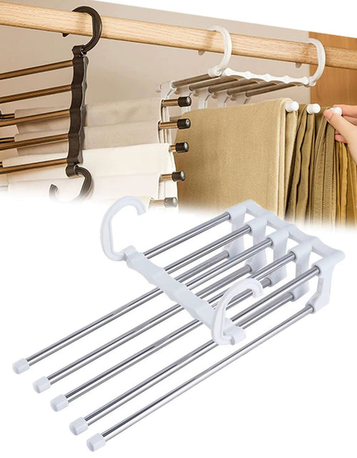 Load image into Gallery viewer, 5 in 1 Magic Trouser Rack Hangers Stainless Steel Folding Pant Rack Tie Hanger Shelves Bedroom Closet Organizer Wardrobe Storage
