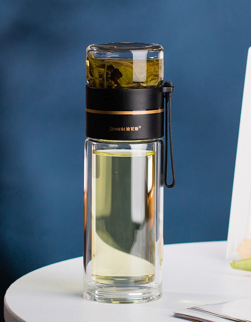 Load image into Gallery viewer, Glass Water Bottle With Tea Infuser Filter Tea Separation Double Wall Glass Bottle Leakproof Water Bottle
