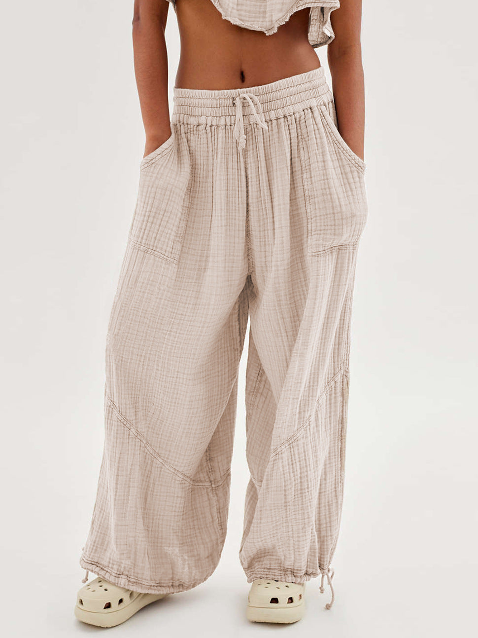 Loose Wide Leg Pants Women Drawstring Leggings Trousers