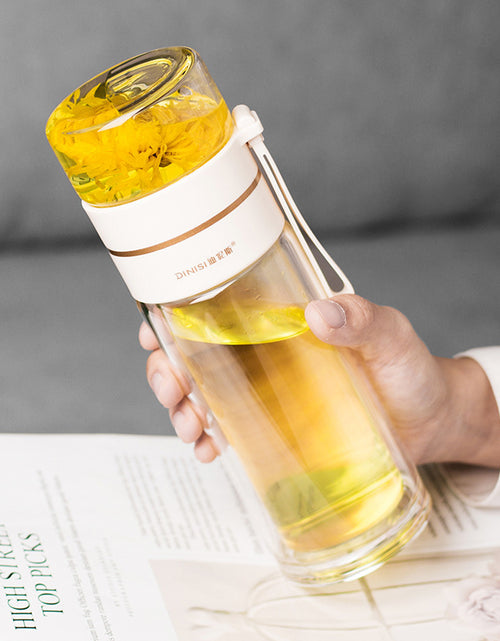 Load image into Gallery viewer, Glass Water Bottle With Tea Infuser Filter Tea Separation Double Wall Glass Bottle Leakproof Water Bottle
