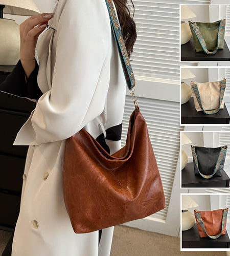 Women's Shoulder Bag With Ethnic Style Wide Shoulder Strap Ins Large Capacity Bucket Crossbody Bags Fashion Handbag