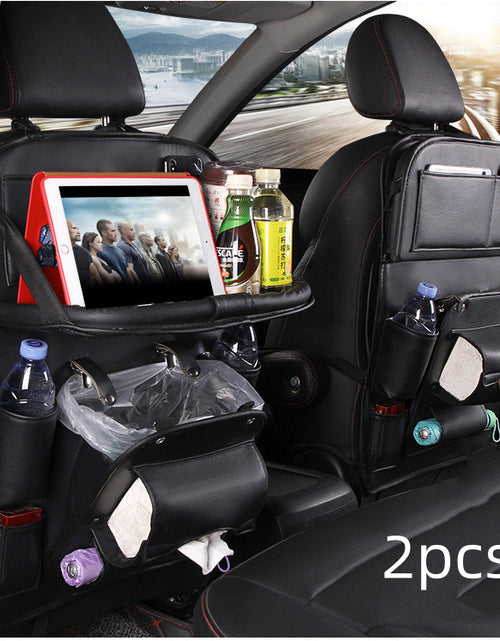 Load image into Gallery viewer, PU Leather Car Storage Bag Multifunction Seat Back Tray Hanging Bag Waterproof Car Organizer Automotive Interior Accessories
