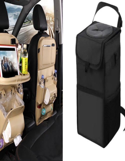 Load image into Gallery viewer, PU Leather Car Storage Bag Multifunction Seat Back Tray Hanging Bag Waterproof Car Organizer Automotive Interior Accessories
