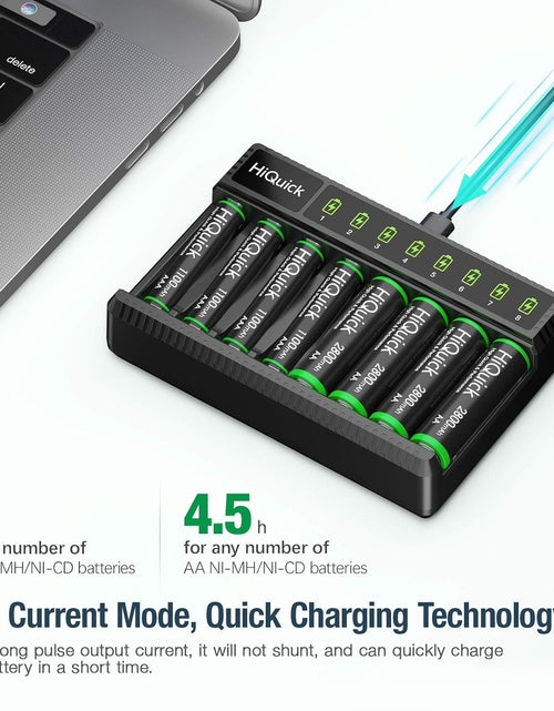 Load image into Gallery viewer, 8 Bay Smart Battery Charger with AA &amp; AAA Rechargeable Batteries- Fast Charging Household and 2800Mah Batteries 4 Pack 1100Mah
