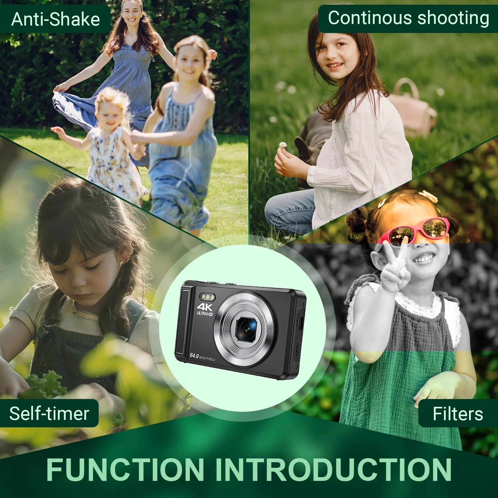 Digital Camera 4K UHD 44MP Vlogging Camera, Autofocus Compact Camera with 16X Digital Zoom, Point and Shoot Digital Camera with 32GB SD Card & 2 Batteries