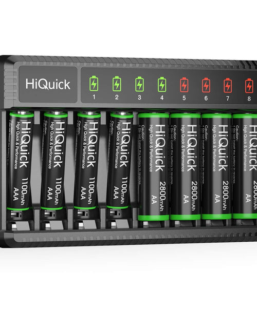 Load image into Gallery viewer, 8 Bay Smart Battery Charger with AA &amp; AAA Rechargeable Batteries- Fast Charging Household and 2800Mah Batteries 4 Pack 1100Mah
