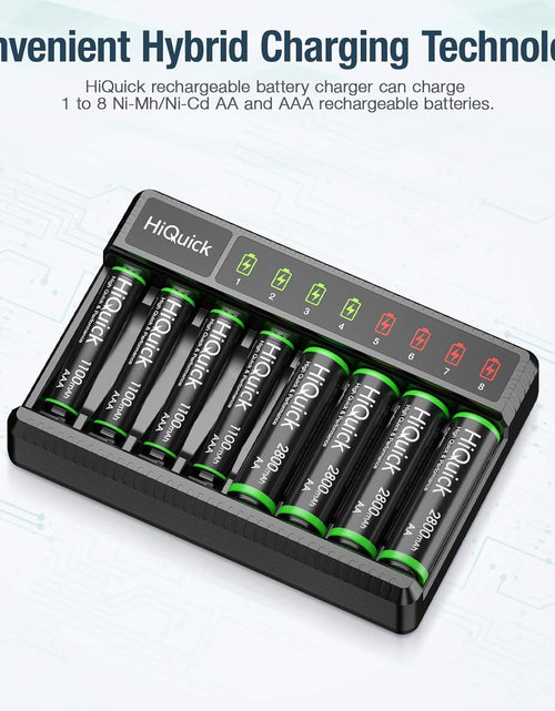 Load image into Gallery viewer, 8 Bay Smart Battery Charger with AA &amp; AAA Rechargeable Batteries- Fast Charging Household and 2800Mah Batteries 4 Pack 1100Mah
