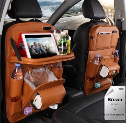 Load image into Gallery viewer, PU Leather Car Storage Bag Multifunction Seat Back Tray Hanging Bag Waterproof Car Organizer Automotive Interior Accessories
