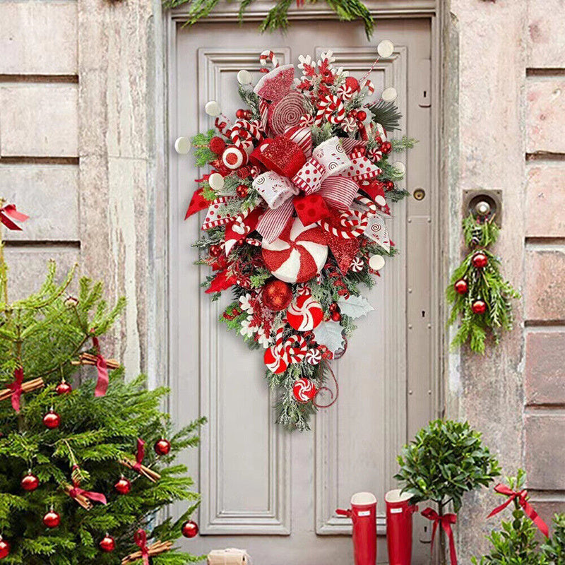 Christmas Wreath Candy Upside Down Tree Garland Artificial Xmas Ornament Home Porch Window Christmas wreath Door Wall Hanging Decoration