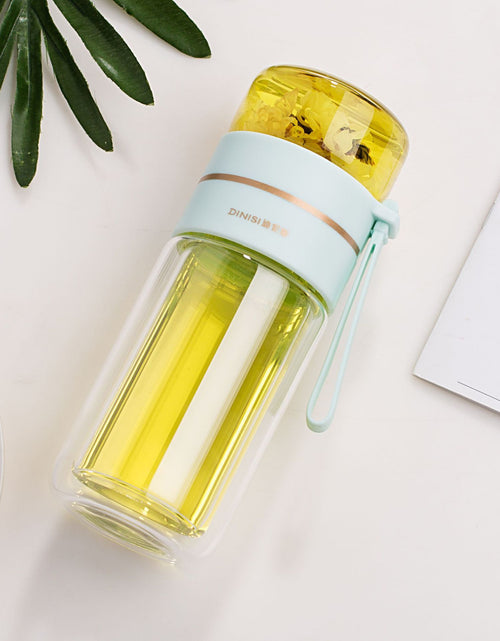 Load image into Gallery viewer, Glass Water Bottle With Tea Infuser Filter Tea Separation Double Wall Glass Bottle Leakproof Water Bottle
