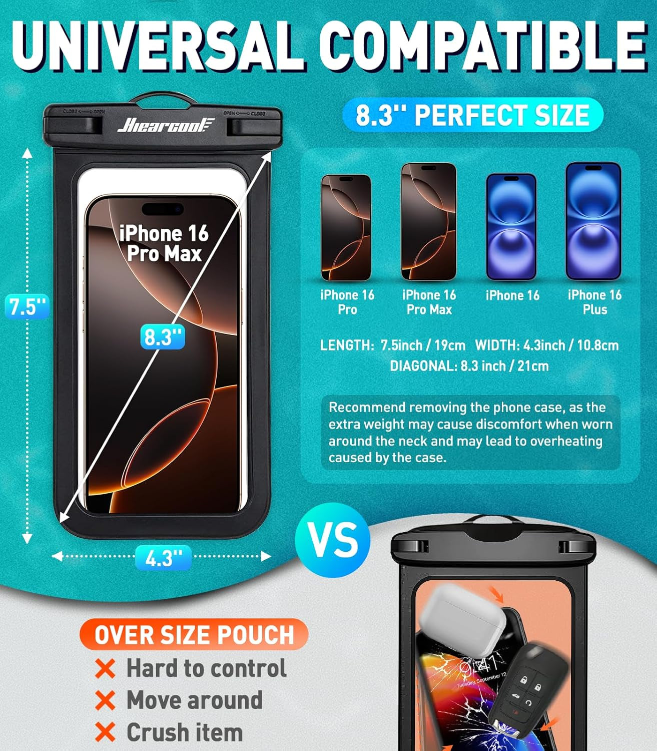 Waterproof Phone Pouch, Waterproof Phone Case for Iphone 15 14 13 12 Pro Max XS Samsung, IPX8 Cellphone Dry Bag Beach Essentials 2Pack-8.3"