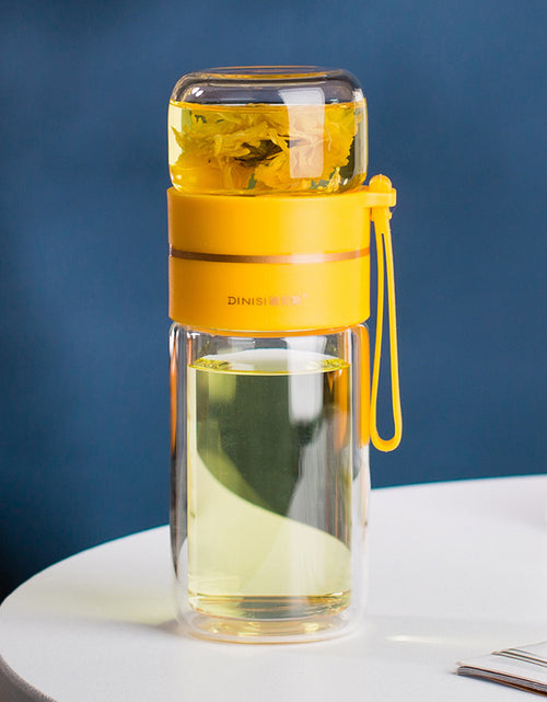 Load image into Gallery viewer, Glass Water Bottle With Tea Infuser Filter Tea Separation Double Wall Glass Bottle Leakproof Water Bottle
