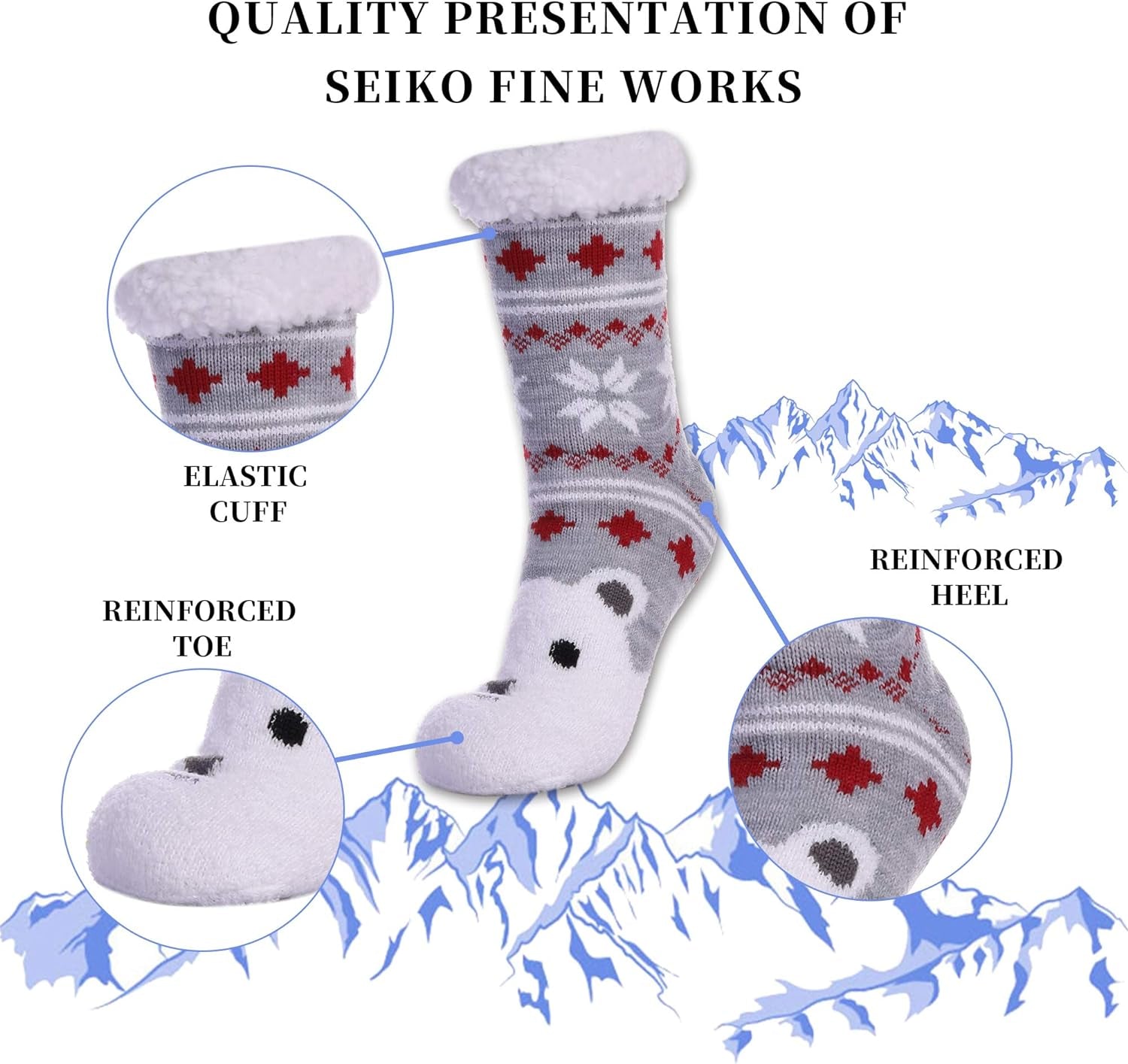 Women'S Winter Super Soft Warm Cozy Fuzzy Snowflake Deer Fleece-Lined with Grippers Slipper Socks