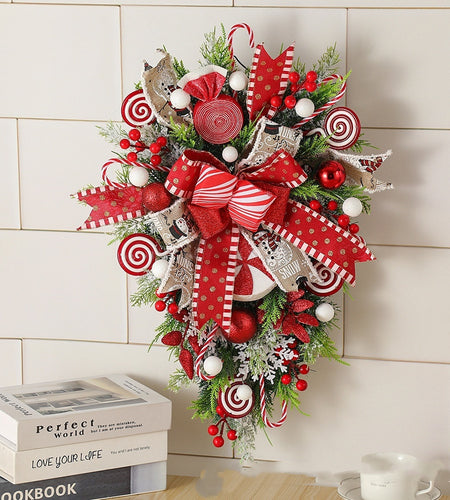 Christmas Wreath Candy Upside Down Tree Garland Artificial Xmas Ornament Home Porch Window Christmas wreath Door Wall Hanging Decoration