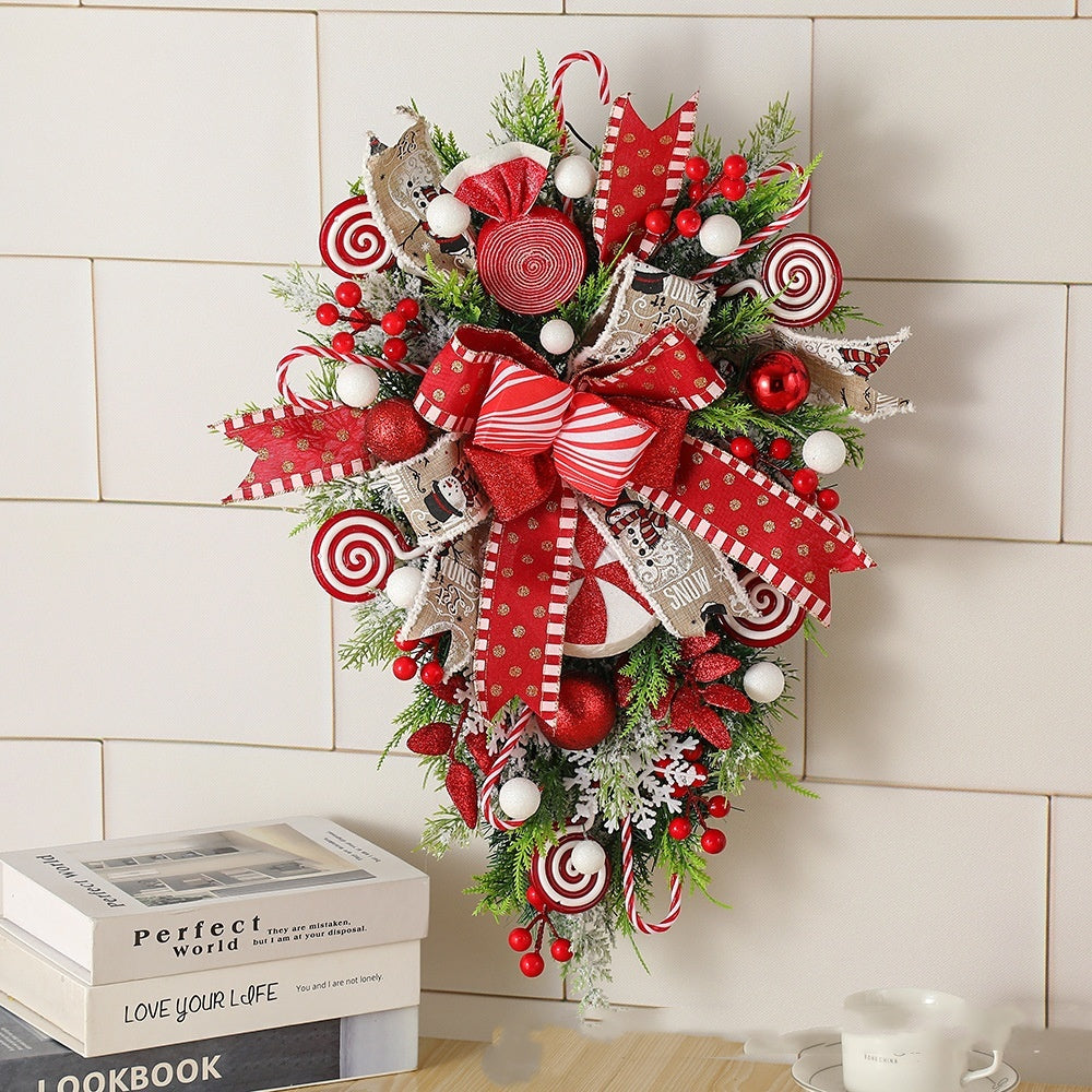 Christmas Wreath Candy Upside Down Tree Garland Artificial Xmas Ornament Home Porch Window Christmas wreath Door Wall Hanging Decoration