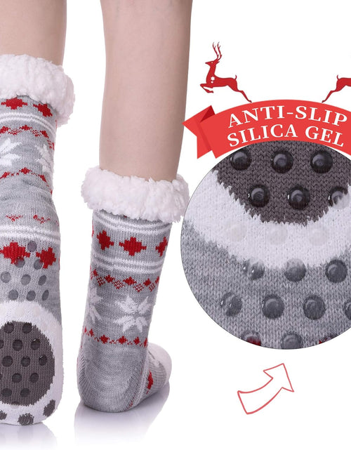 Load image into Gallery viewer, Women&#39;S Winter Super Soft Warm Cozy Fuzzy Snowflake Deer Fleece-Lined with Grippers Slipper Socks
