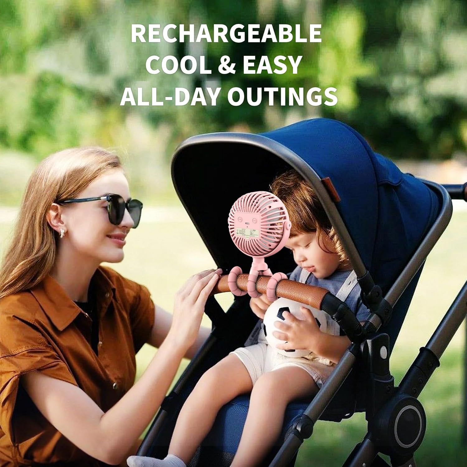 Battery Operated Stroller Fan Flexible Tripod Clip on Fan with 3 Speeds and Rotatable Handheld Personal Fan for Car Seat Crib Bike Treadmill (Pink)