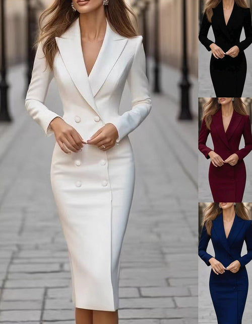 Load image into Gallery viewer, Double-breasted Blazer Dress Fashion Slim-fitting Hip-wrapped Lapel Long-sleeved Dresses Office Commuting Long Jacket Outwear For Women&#39;s Clothing
