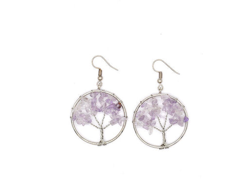 Load image into Gallery viewer, Natural Crystal Crushed Stone Tree Wishing Tree Earrings Crystal Tree Earrings Jewelry
