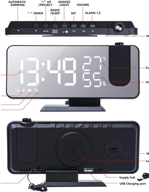 Load image into Gallery viewer, LED Projection Digital Alarm Clock Phone Charger
