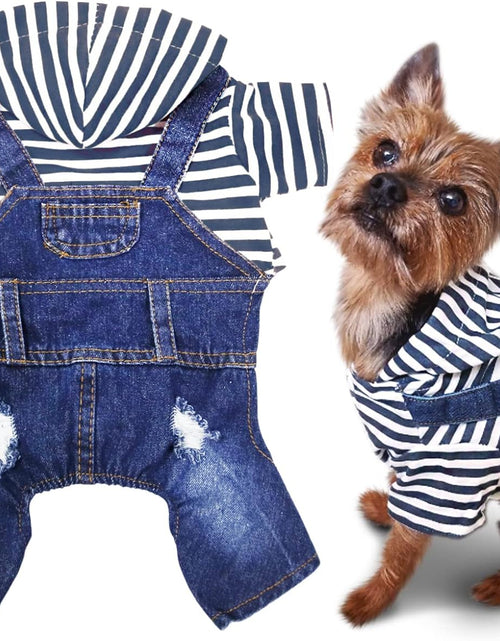 Load image into Gallery viewer, Pet Denim Jumpsuit Dog Jeans Hoodies Cool Blue Coat Medium Small Dogs Classic Jacket Puppy Blue Vintage Washed Vests (L)
