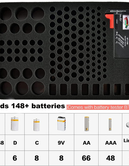 Load image into Gallery viewer, Hard Battery Organizer Storage Box, Carrying Case Bag Holder - Holds 148 Batteries AA AAA C D 9V - with Battery Tester BT-168 (Batteries Are Not Included)
